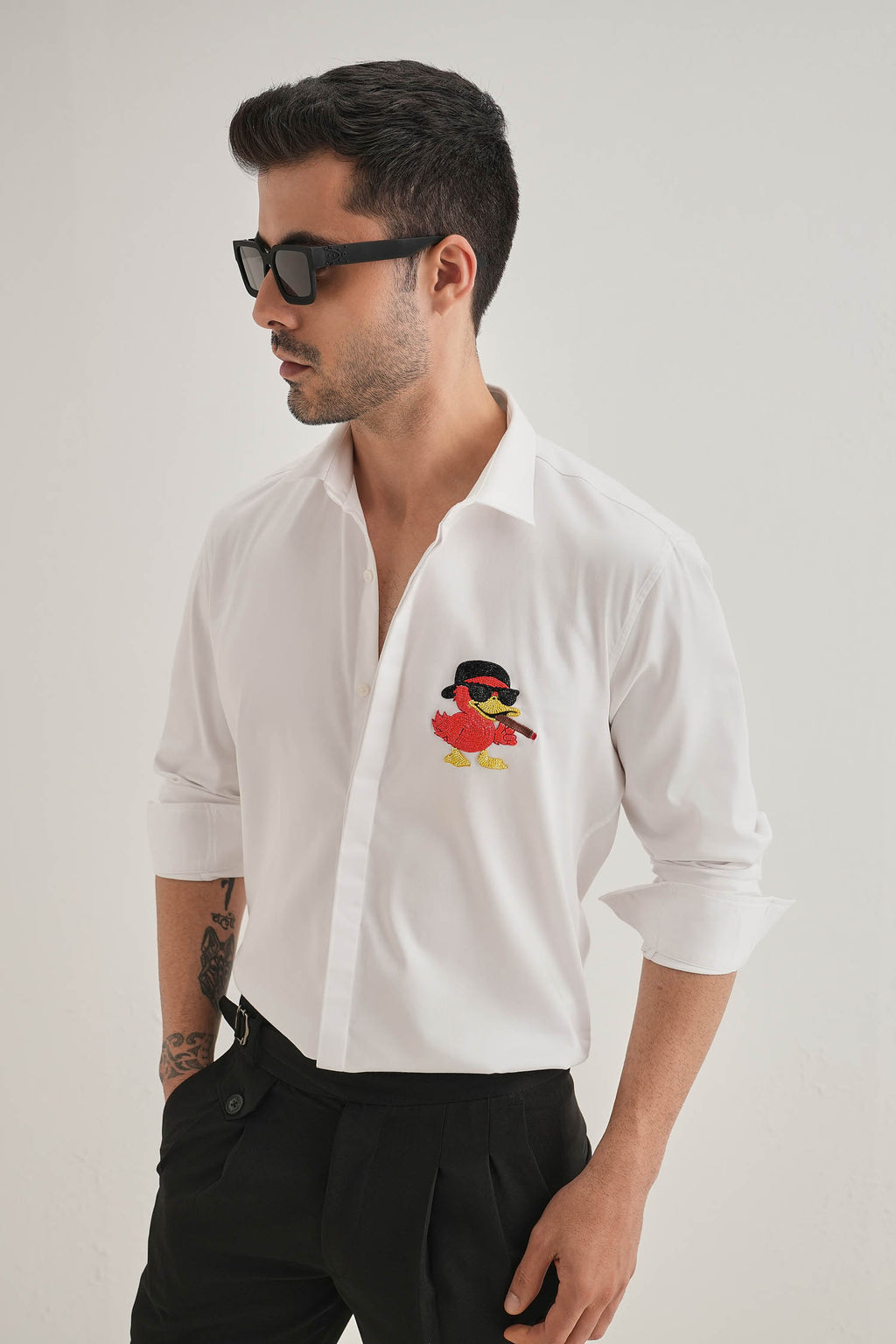 Quackery- Hand Embroidered Designer Shirt - White
