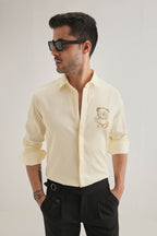 Bear-y-rich - Hand Embroidered Designer Shirt - Ivory