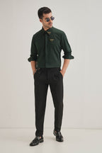 Skeeter(Dragon Fly) Hand Embroidered Designer Shirt - Bottle Green