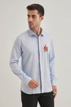 Serpent(Snake)- Hand Embroidered Designer Shirt - Powder Blue