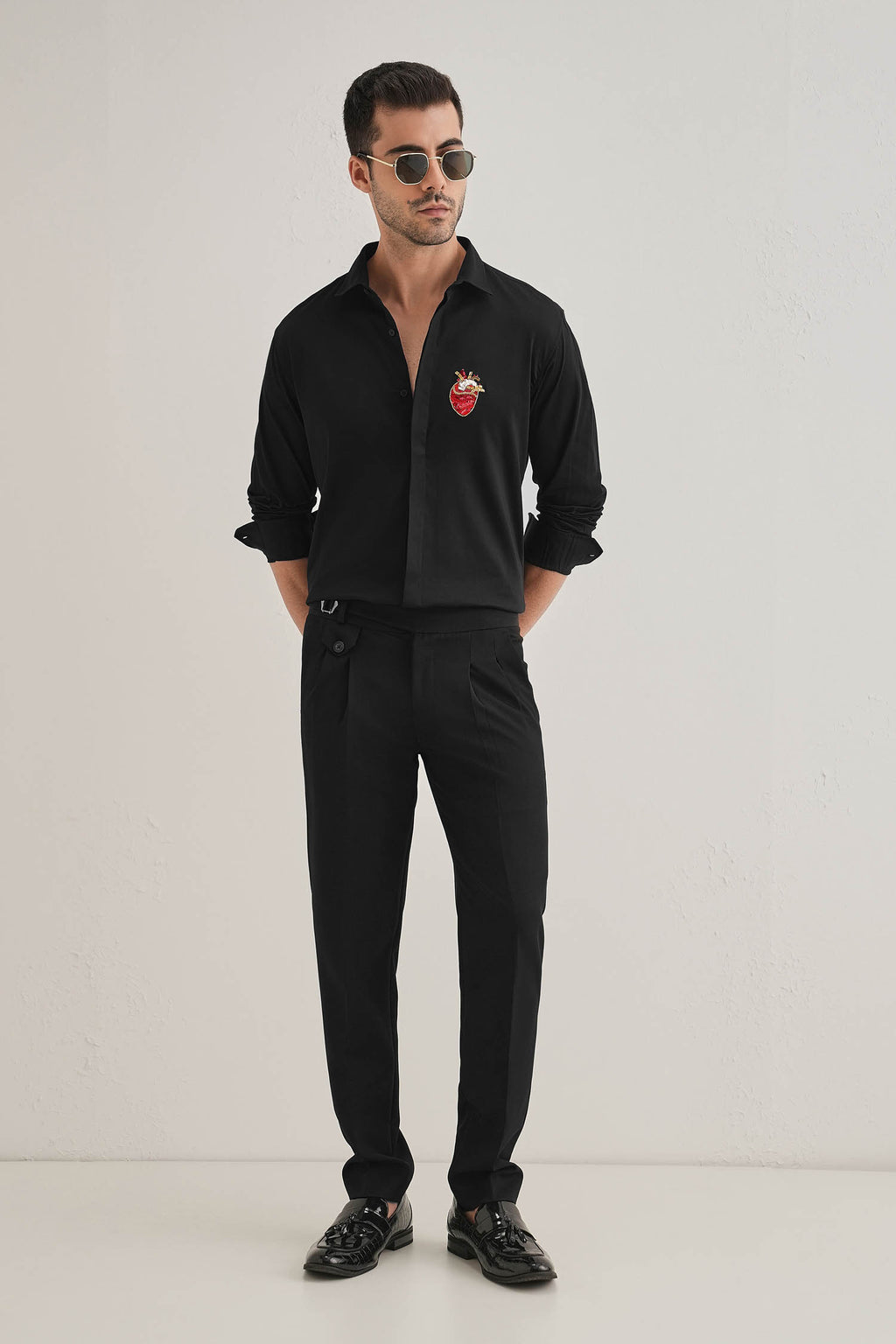 Biological Heart- Hand Embroidered Designer Shirt - Black