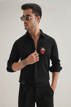 Biological Heart- Hand Embroidered Designer Shirt - Black