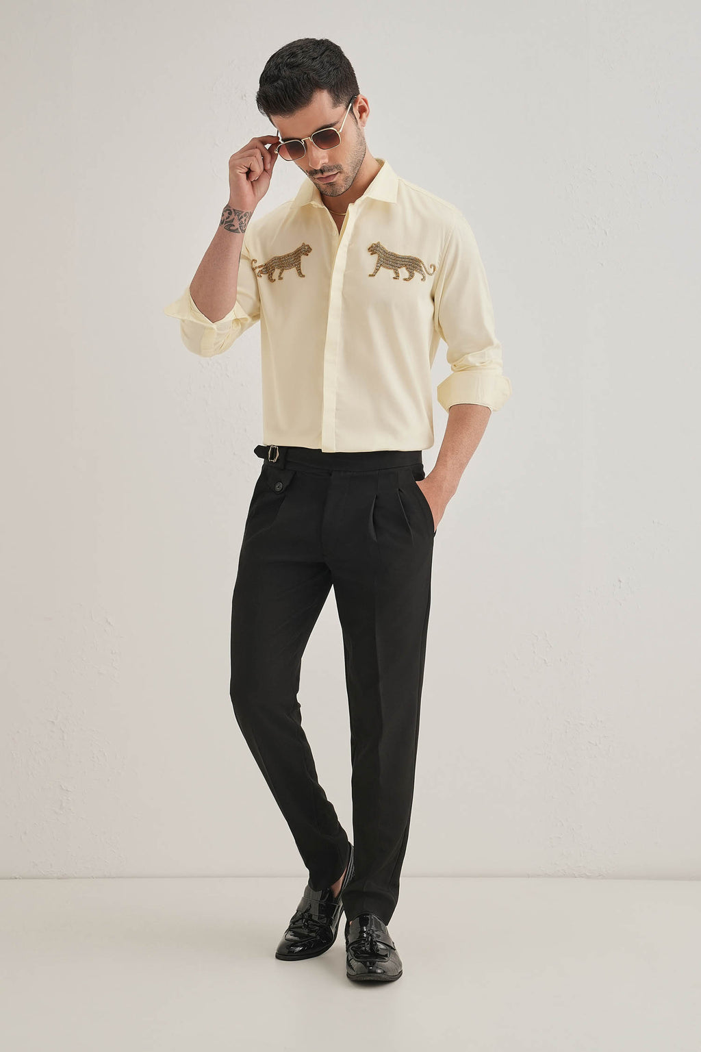 Bobcat - Hand Embroidered Designer Shirt - Ivory