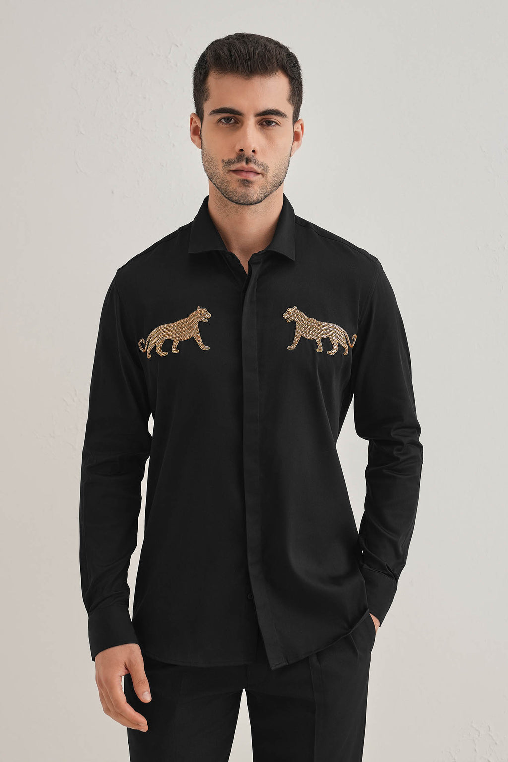 Bobcat - Hand Embroidered Designer Shirt - Black