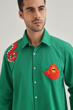 Octopod(Octopus) - Hand Embroidered Designer Shirt - Green