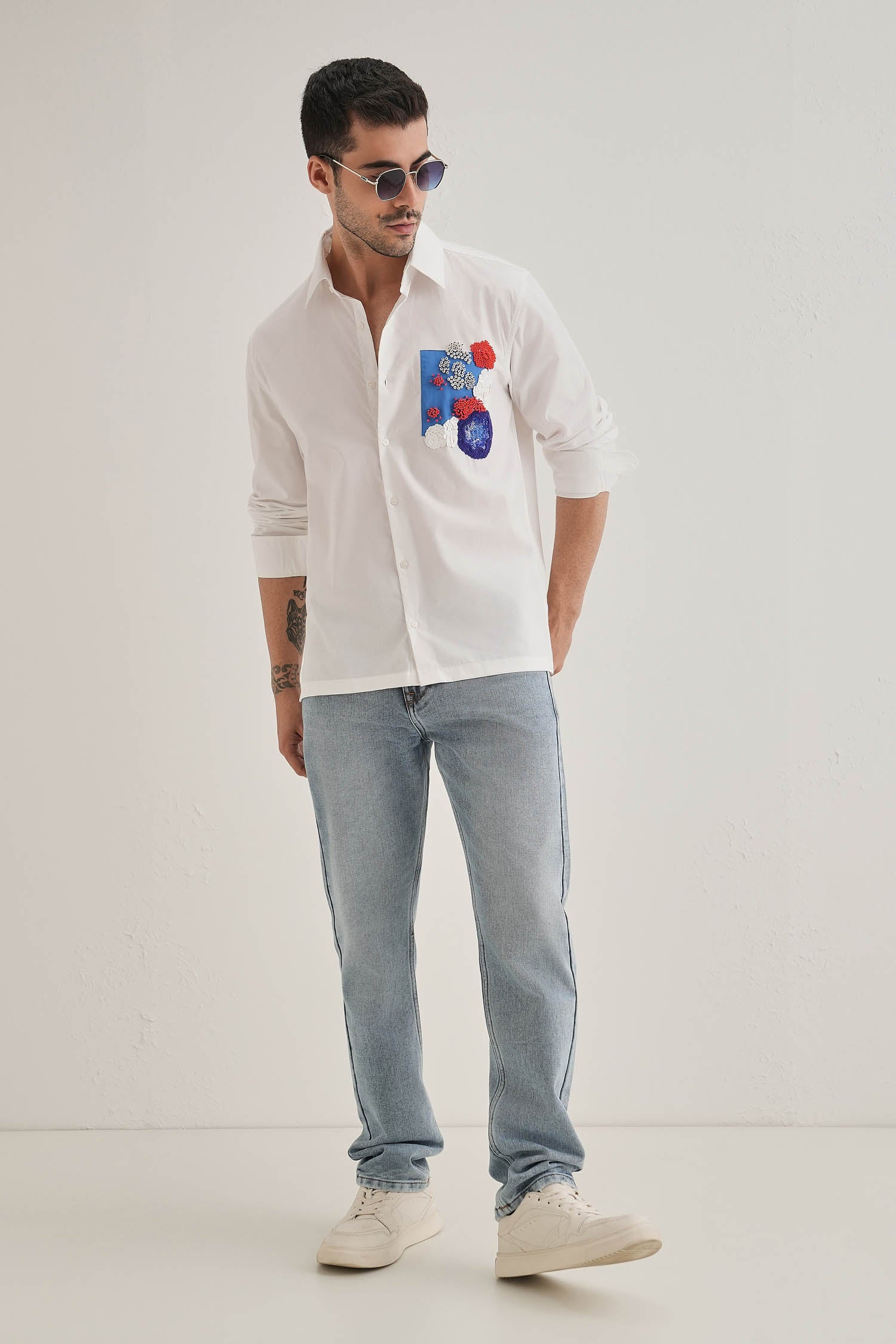 Amoe Hand Embroidered Designer Shirt - White