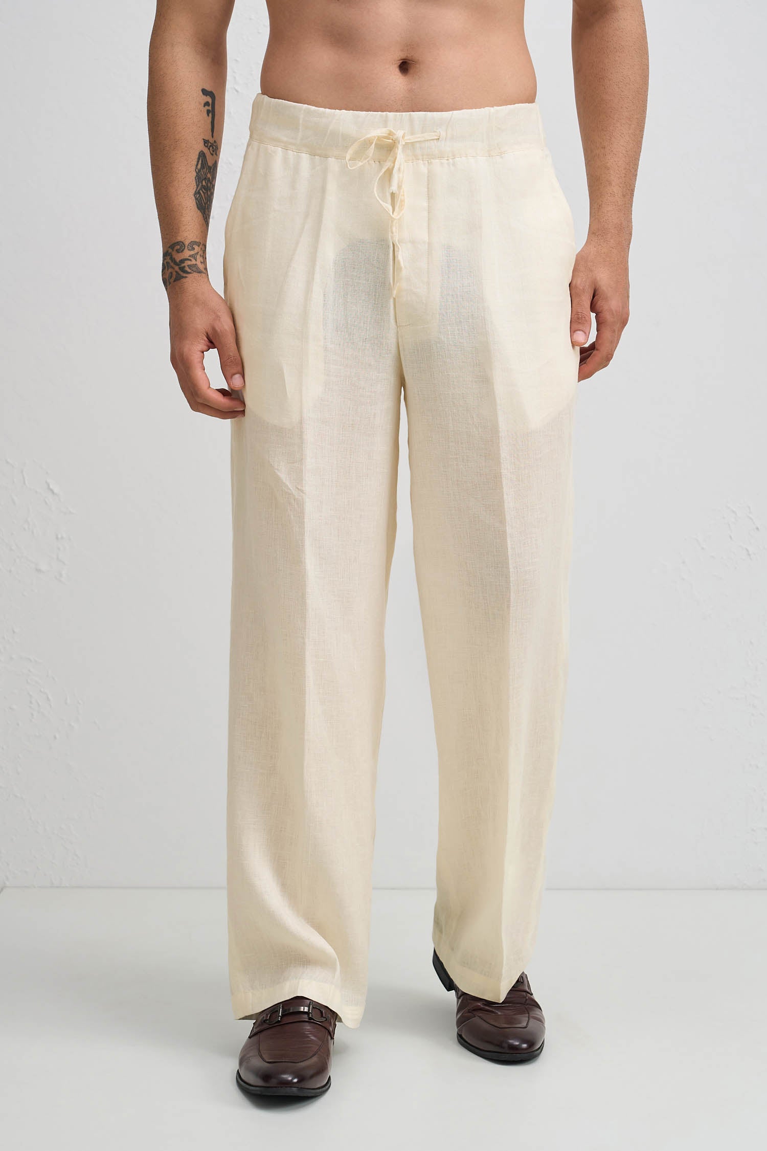 Linen Straight Fit Trouser - Ivory