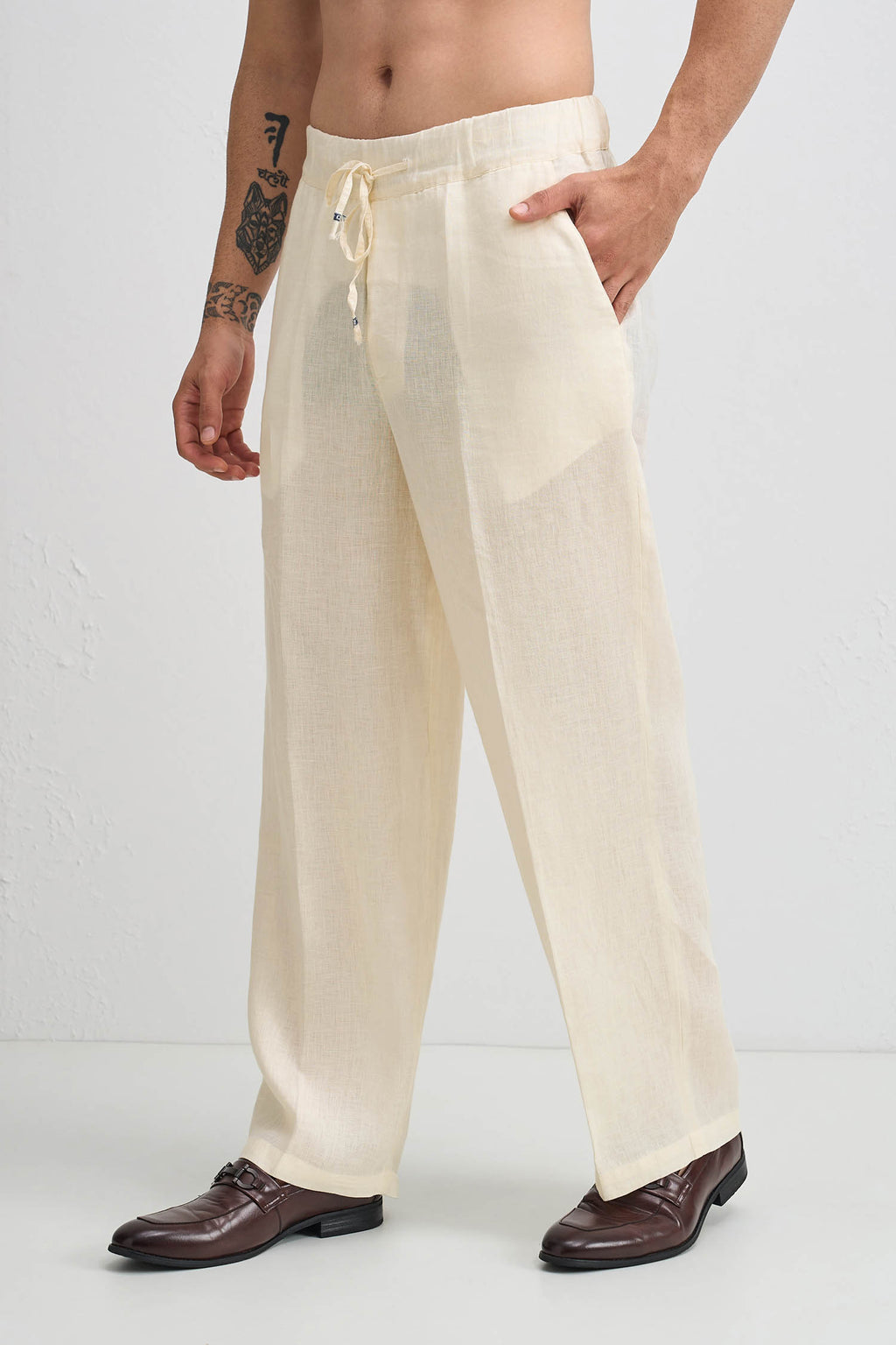 Linen Straight Fit Trouser - Ivory