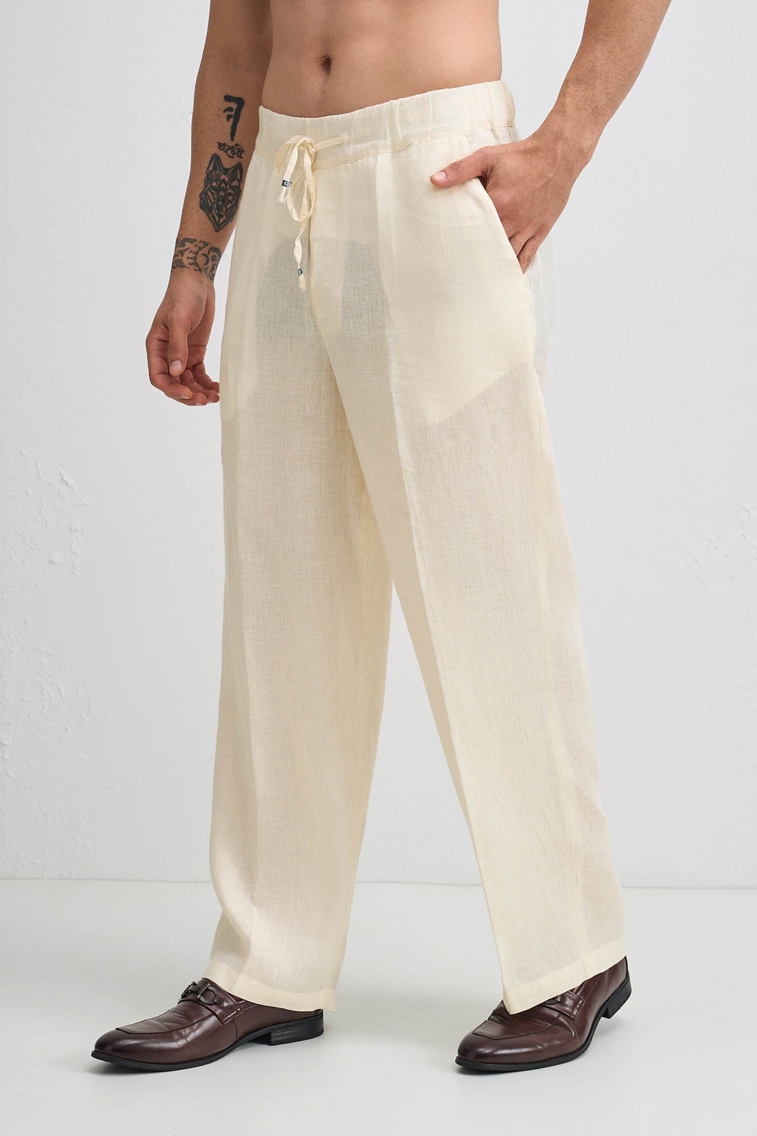 Linen Straight Fit Trouser - Ivory