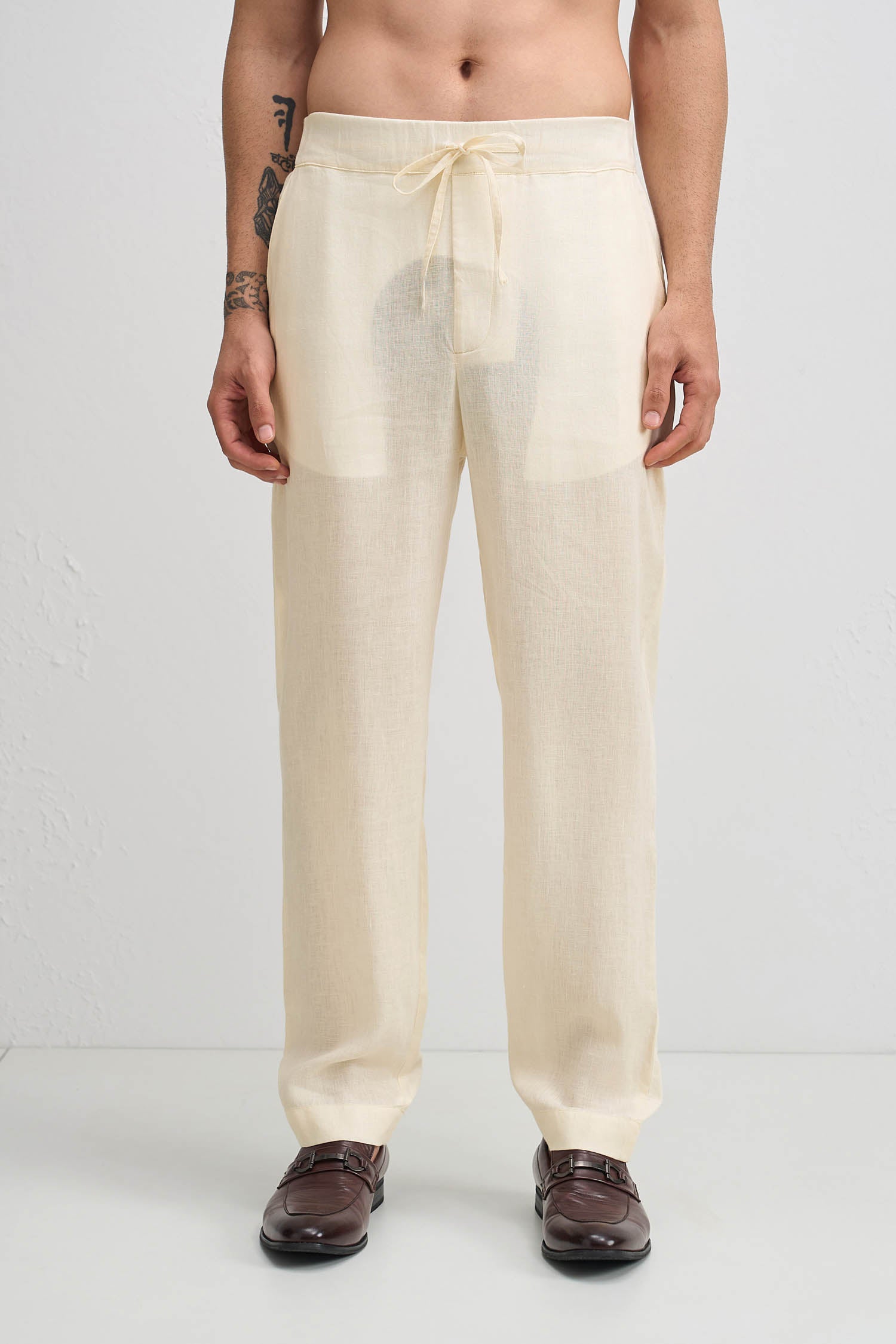 Linen Regular Fit Trouser - Ivory