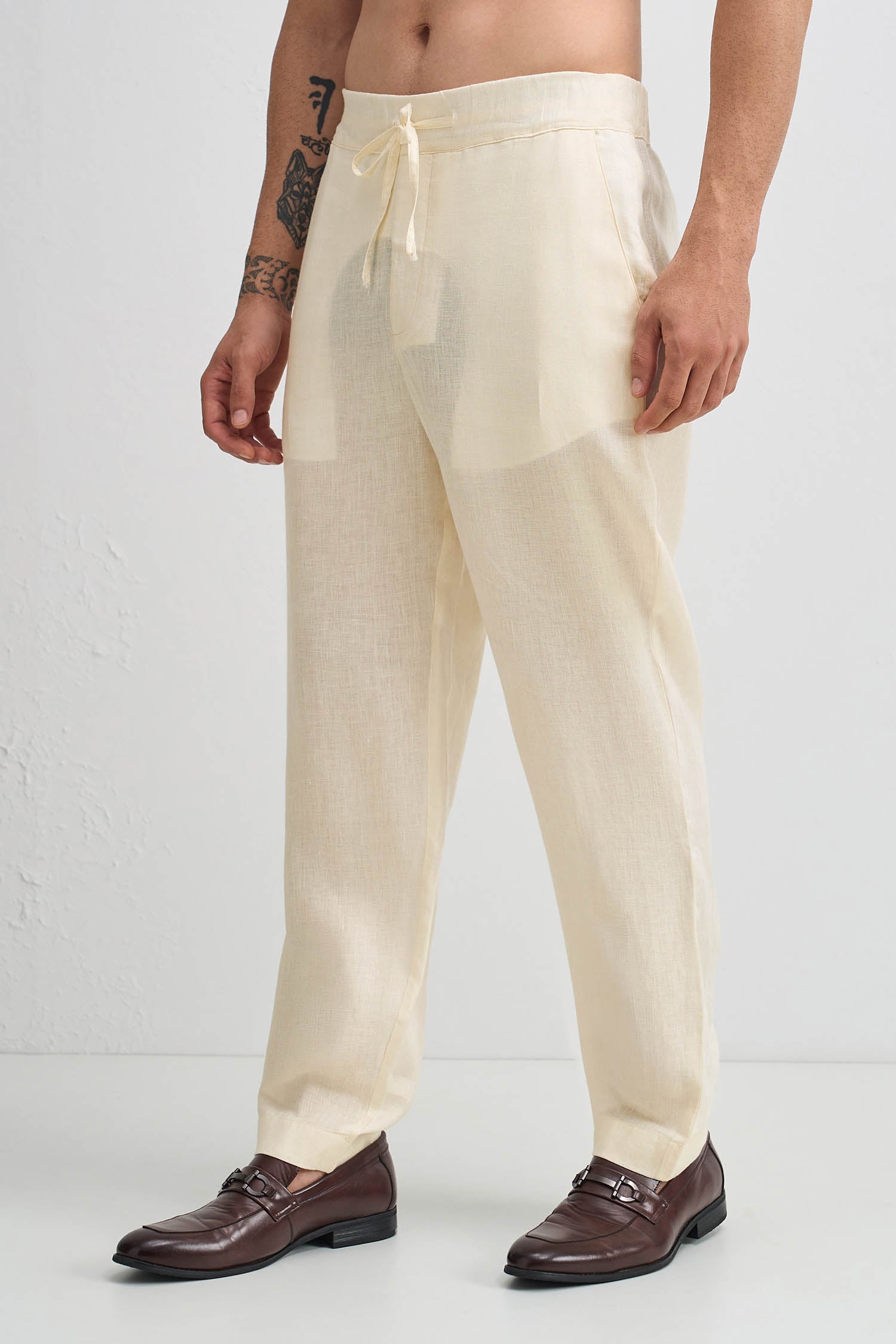 Linen Regular Fit Trouser - Ivory