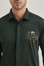 Baazigar - Hand Embroidered Designer Shirt - Bottle Green
