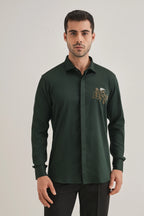 Baazigar - Hand Embroidered Designer Shirt - Bottle Green
