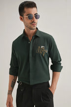 Baazigar - Hand Embroidered Designer Shirt - Bottle Green