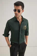Baazigar - Hand Embroidered Designer Shirt - Bottle Green