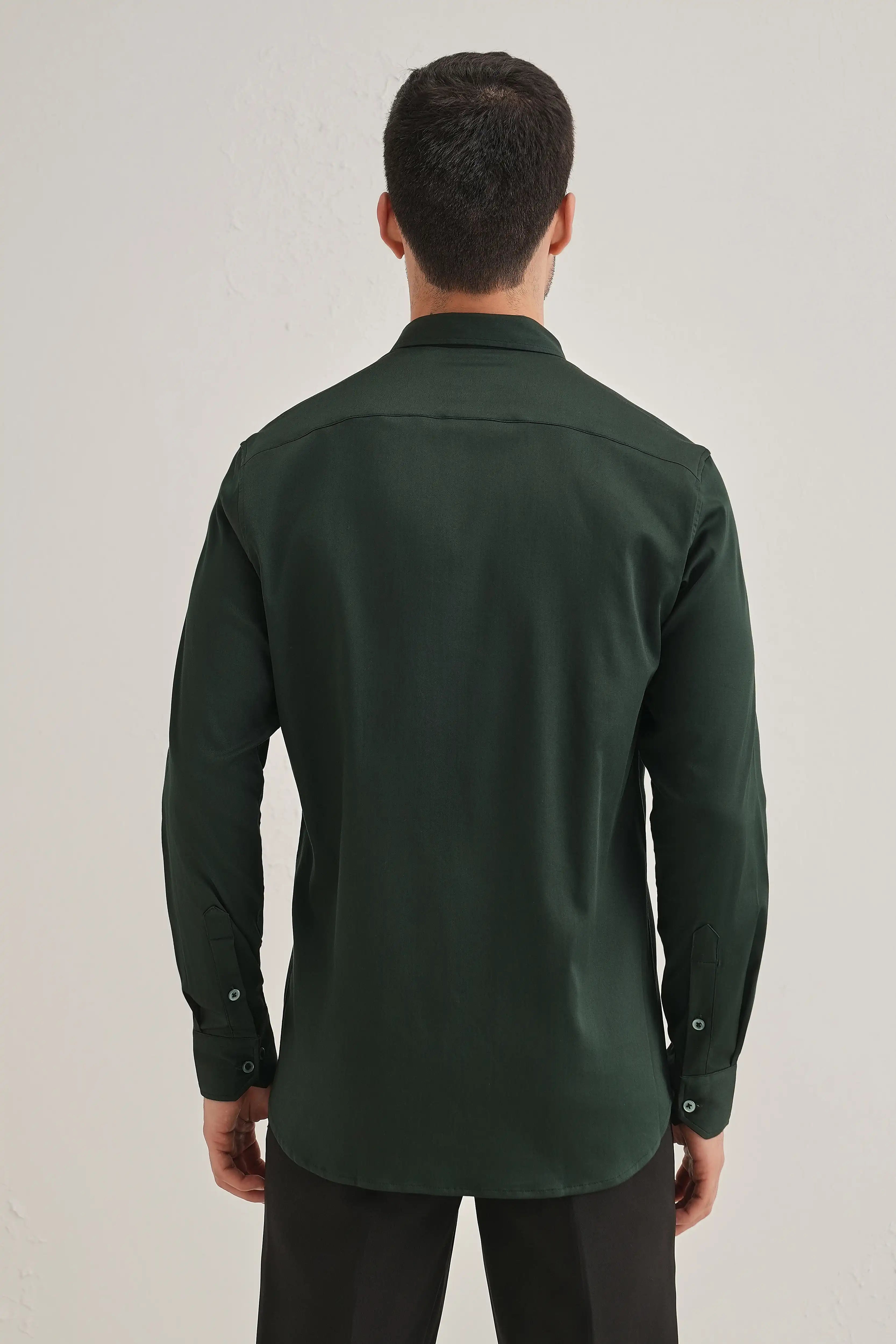 Baazigar - Hand Embroidered Designer Shirt - Bottle Green