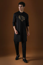 Tiger Hand Embroidered Designer Kurta - Black