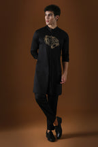 Tiger Hand Embroidered Designer Kurta - Black