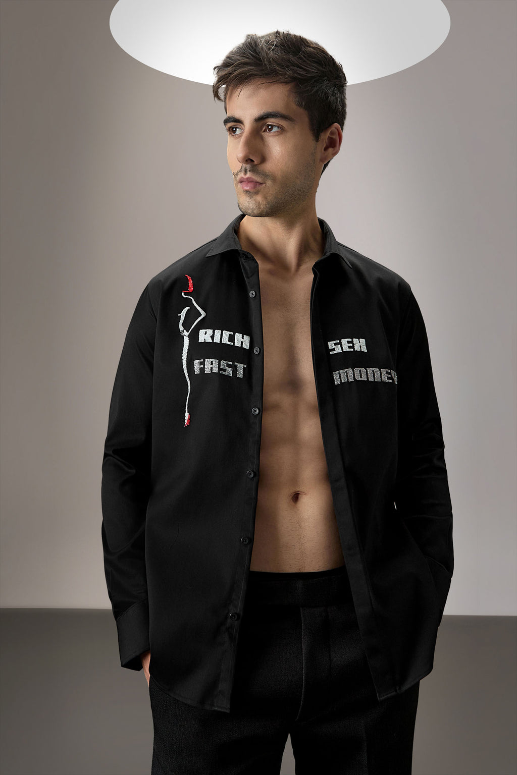 Fast Money - Hand Embroidered Designer Shirt - Black