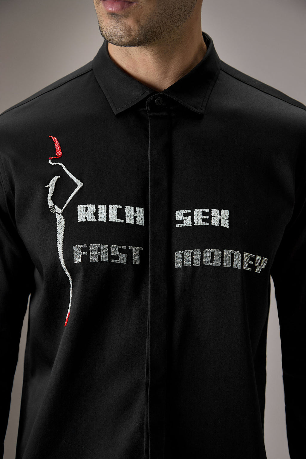 Fast Money - Hand Embroidered Designer Shirt - Black
