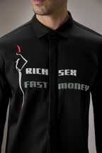 Fast Money - Hand Embroidered Designer Shirt - Black