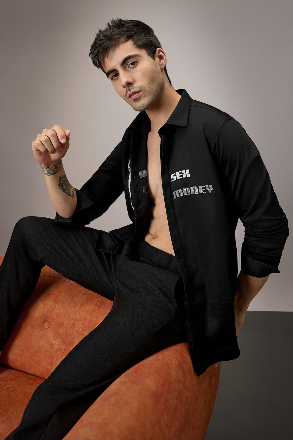 Fast Money - Hand Embroidered Designer Shirt - Black
