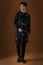 Elephant Hand Embroidered Designer Kurta - Black