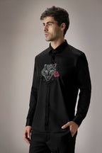 Flora and Fauna (Tiger)- Hand Embroidered Designer Shirt - Black