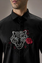 Flora and Fauna (Tiger)- Hand Embroidered Designer Shirt - Black