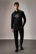 Flora and Fauna (Tiger)- Hand Embroidered Designer Shirt - Black