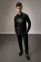 Flora and Fauna (Tiger)- Hand Embroidered Designer Shirt - Black