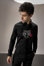 Flora and Fauna (Tiger)- Hand Embroidered Designer Shirt - Black