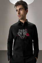 Flora and Fauna (Tiger)- Hand Embroidered Designer Shirt - Black