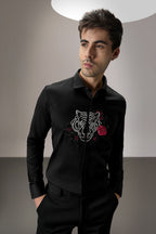 Flora and Fauna (Tiger)- Hand Embroidered Designer Shirt - Black