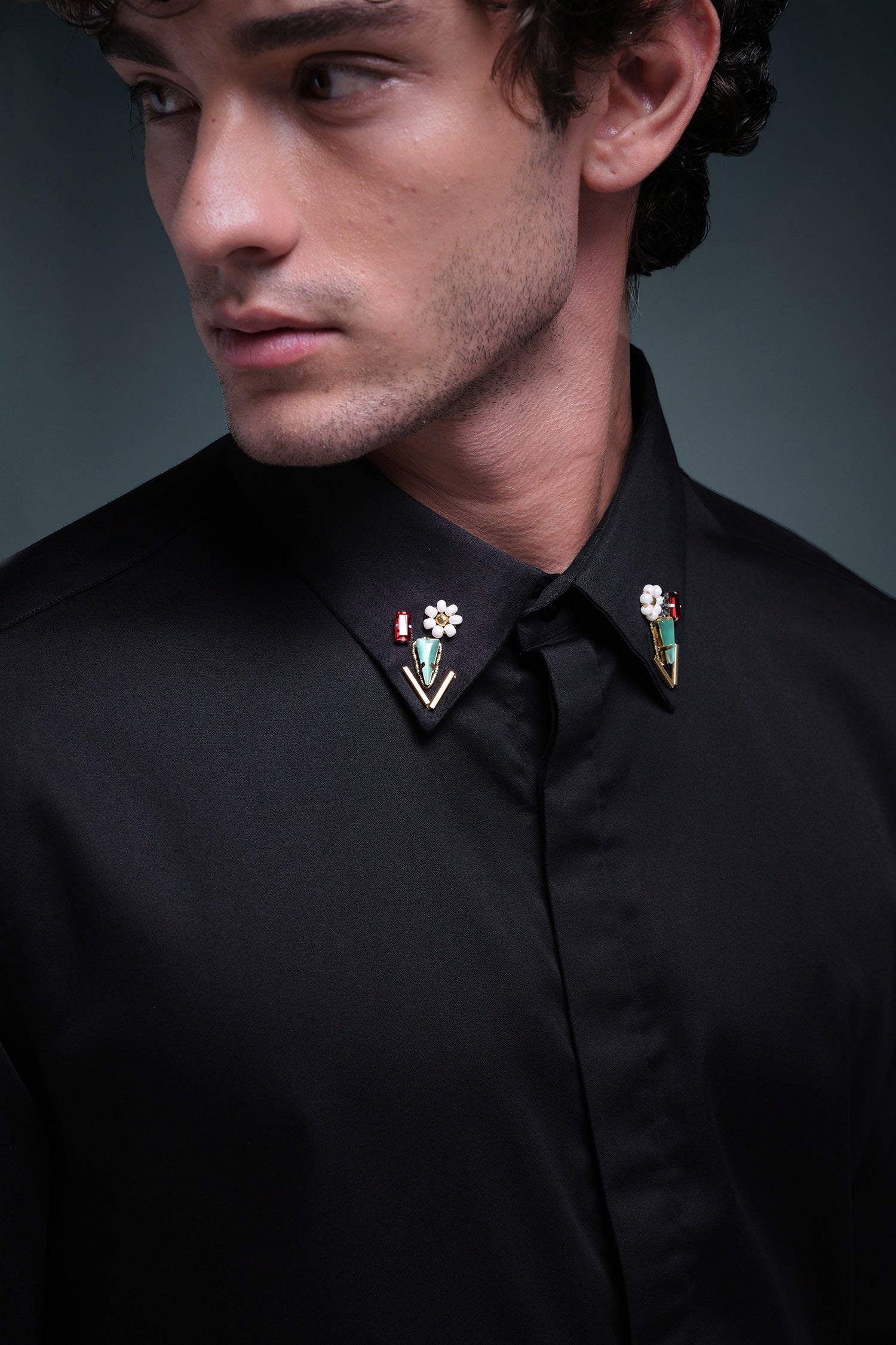 Zeya (Rhinestone) - Hand Embroidered Designer Shirt