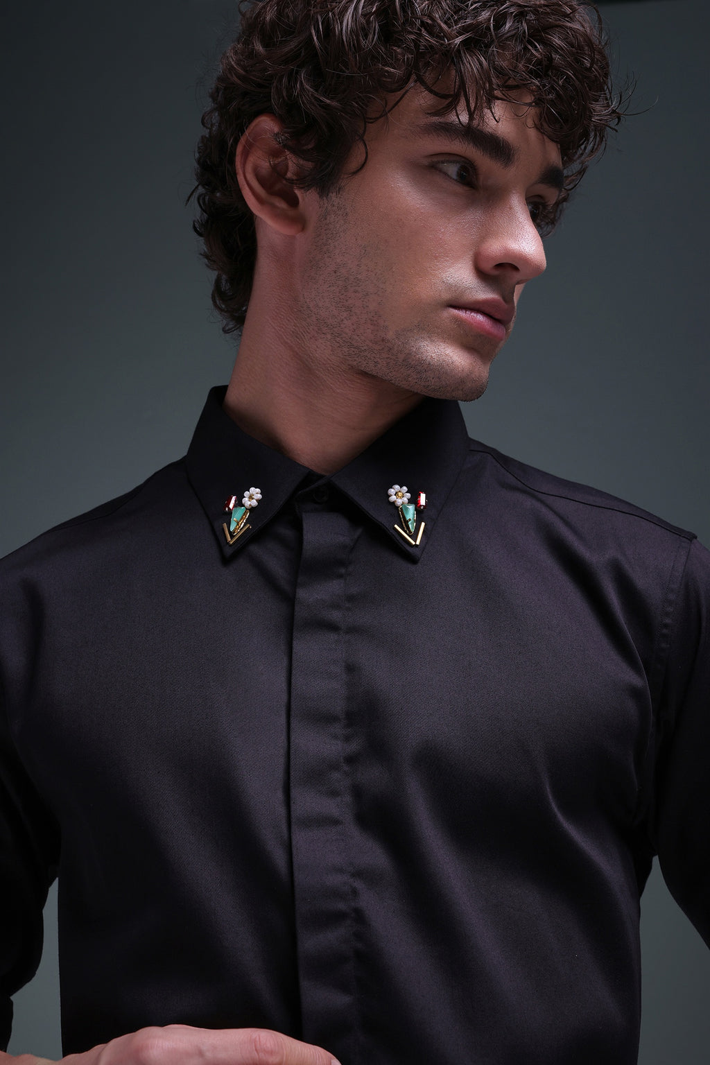 Zeya (Rhinestone) - Hand Embroidered Designer Shirt