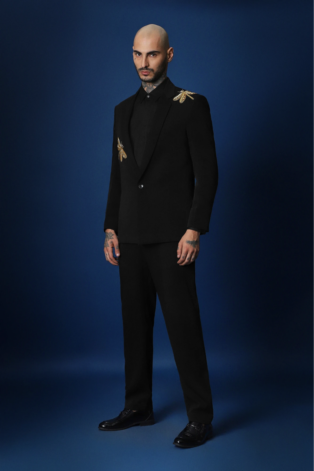 Dragonflies Hand Embroidered Tuxedo - Black