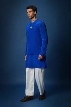 Groom Squad Hand Embroidered Crepe Bundi With Kurta  - Royal Blue