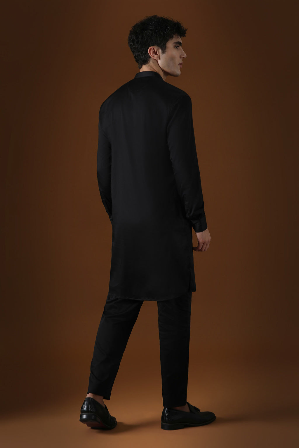 Calves Hand Embroidered Designer Kurta - Black
