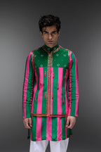 Elaris - Hand Embroidered Designer Bundi With Kurta - Pink & Green