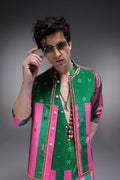 Elaris - Hand Embroidered Designer Bundi With Kurta - Pink & Green