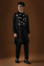 Egret Mirror Yoke Hand Embroidered Designer Kurta - Black