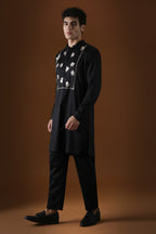 Egret Mirror Yoke Hand Embroidered Designer Kurta - Black