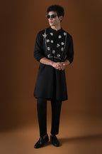 Egret Mirror Yoke Hand Embroidered Designer Kurta - Black
