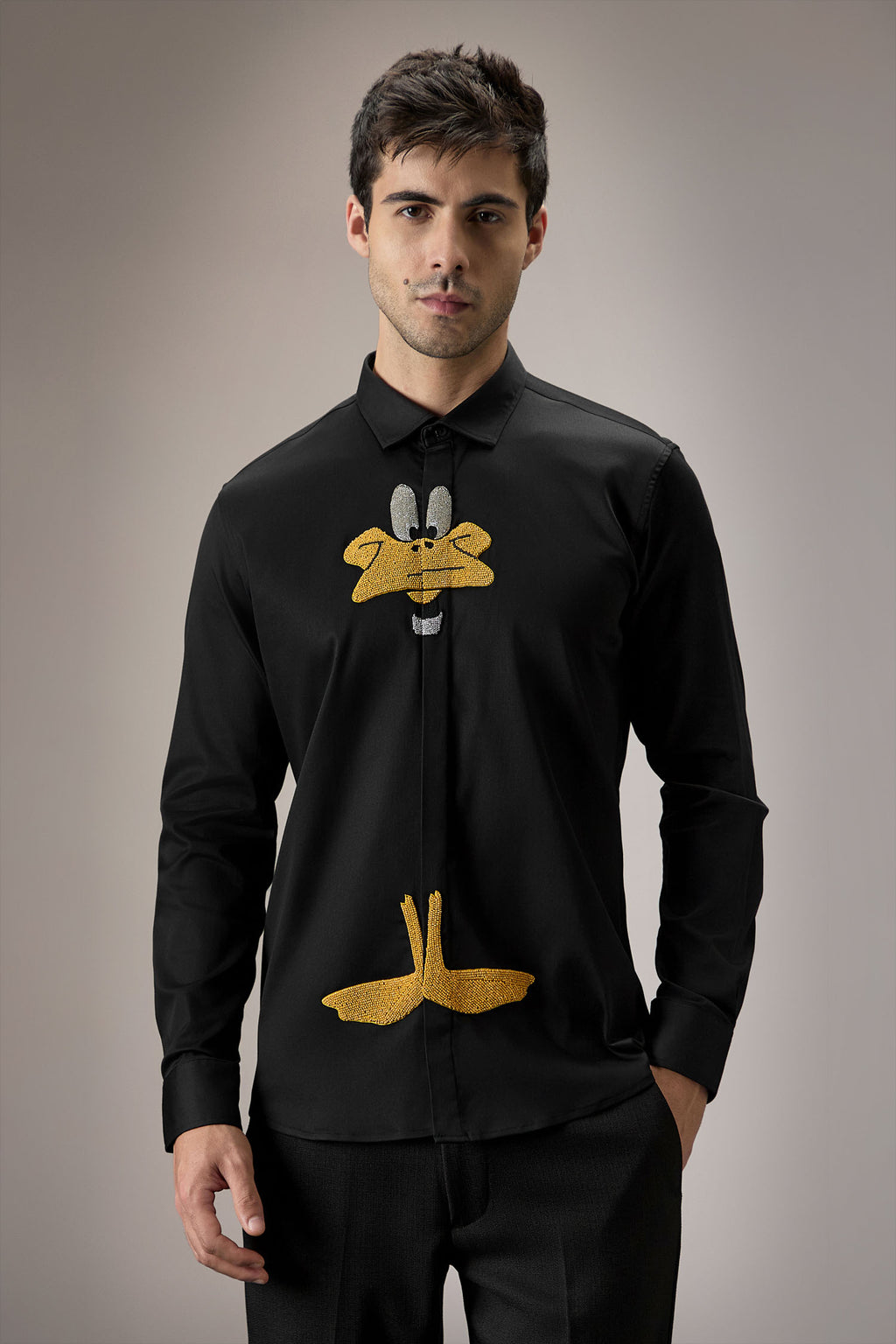 Daffy Duck - Hand Embroidered Designer Shirt - Black