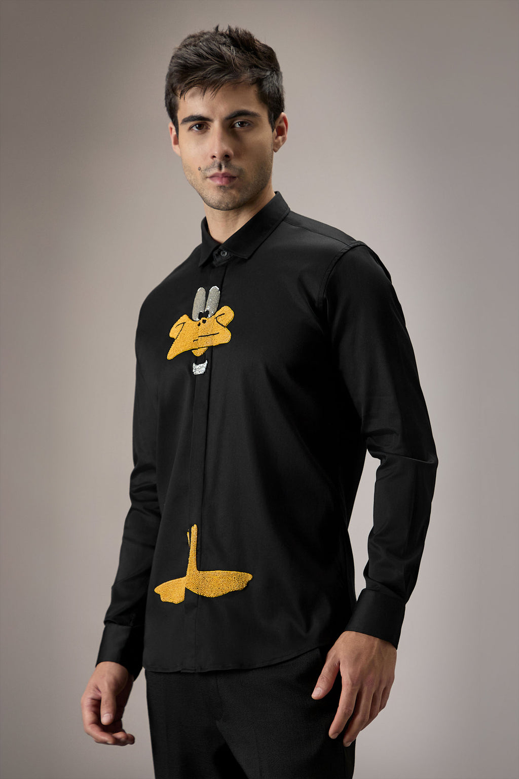 Daffy Duck - Hand Embroidered Designer Shirt - Black