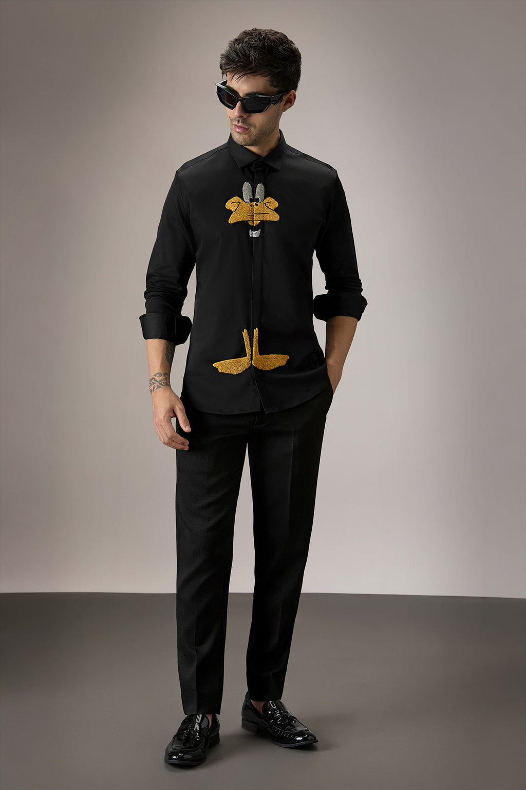 Daffy Duck - Hand Embroidered Designer Shirt - Black
