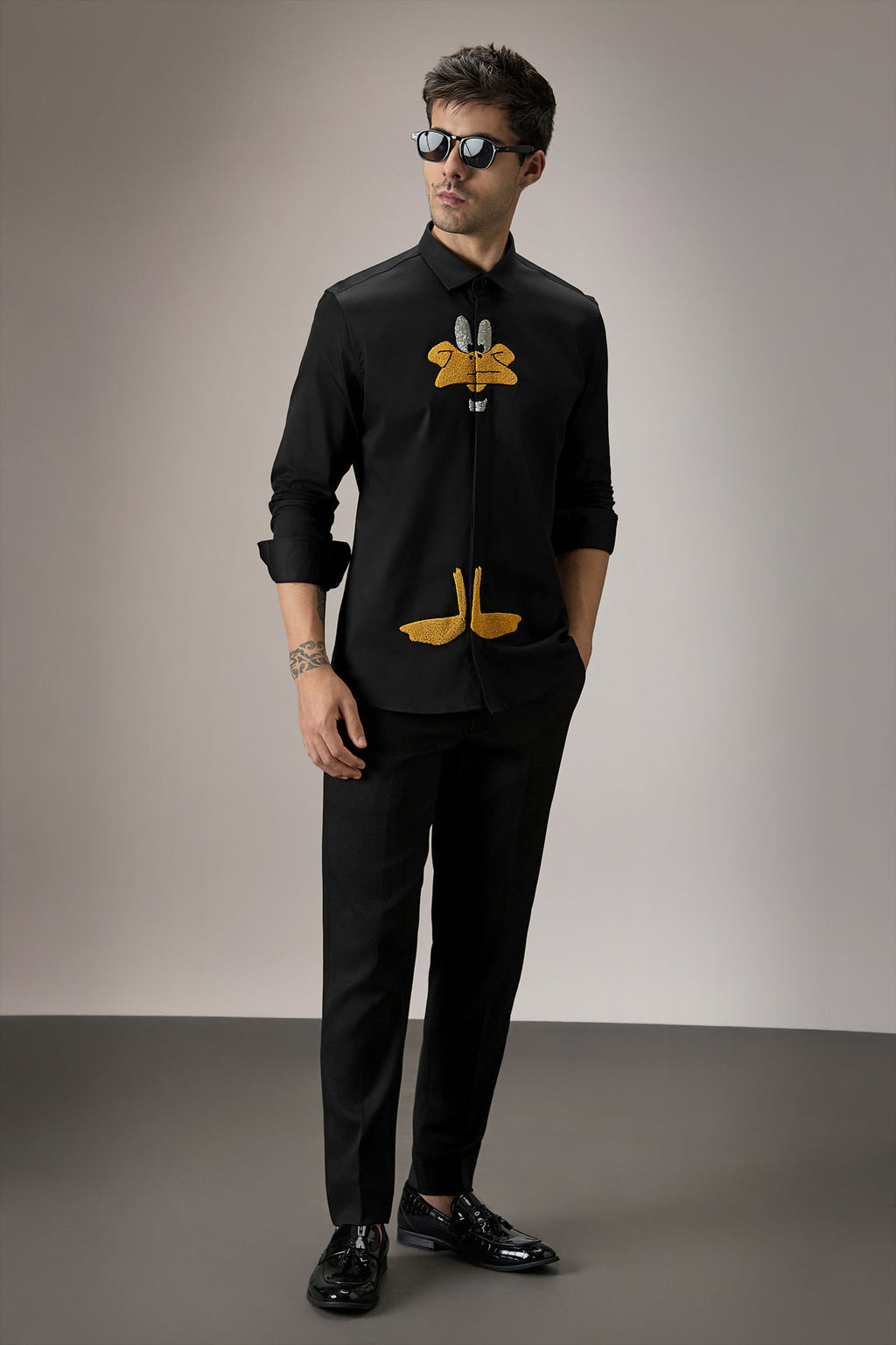 Daffy Duck - Hand Embroidered Designer Shirt - Black