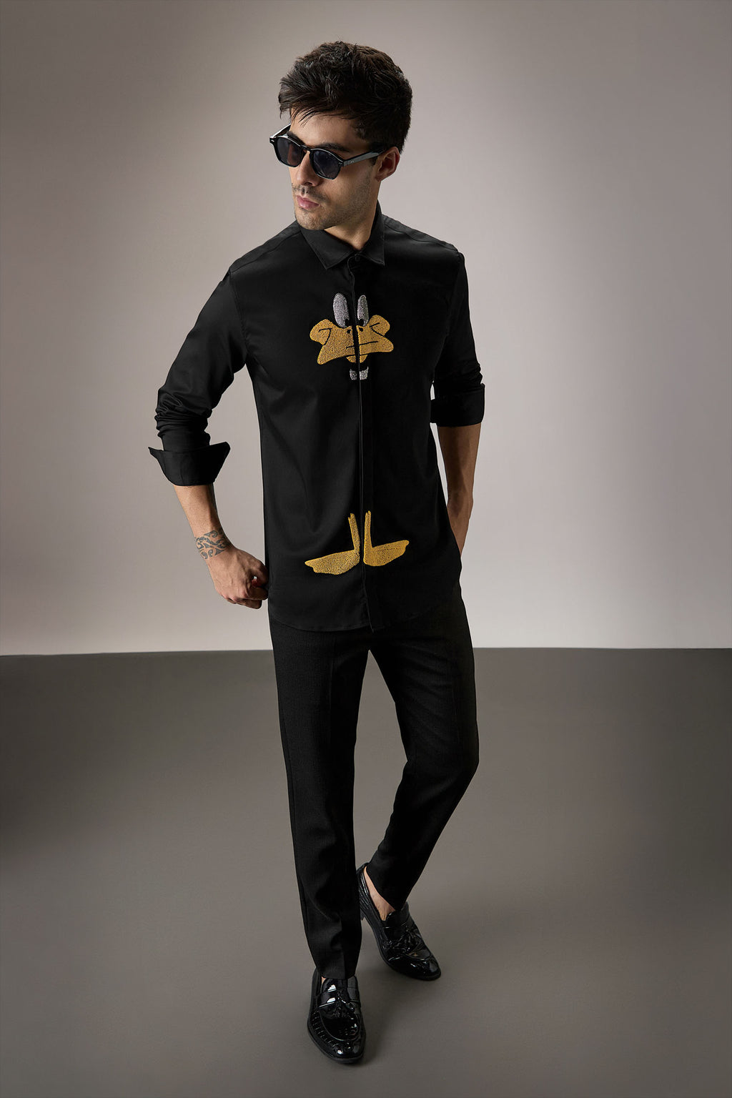 Daffy Duck - Hand Embroidered Designer Shirt - Black