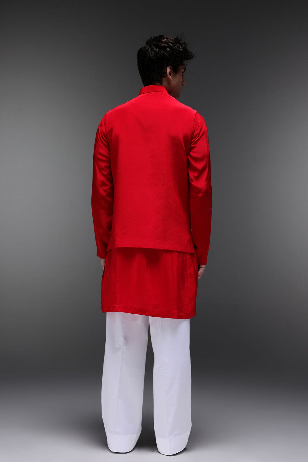 Cretan(Bull) - Hand Embroidered Designer Bundi With Kurta - Red